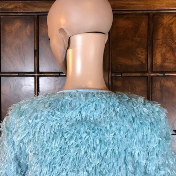 NWOT Colleen Lopez Aqua Faux Feather Jacket - Picture 8 of 13